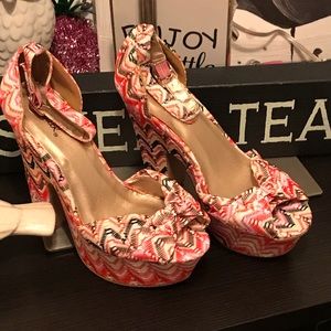 New Qupid Chevron Knitted Platform Colorful Spring Ankle Strap Heels